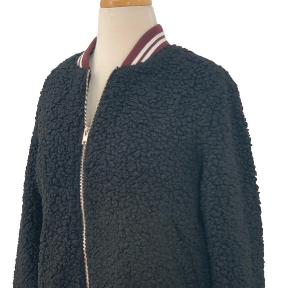 NWT Forever 21 Contemporary LS Zip Front Varsity Soft Teddy Jacket Black Size XS - Picture 8 of 9